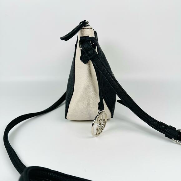 Y2K Nine West Women's Black White Small Adjustable Strap Leather Crossbody Bag - Picture 8 of 11
